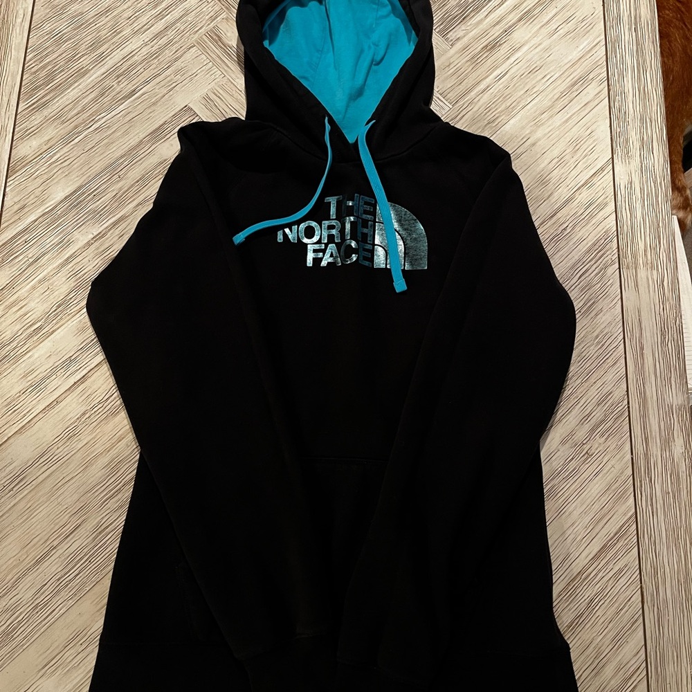 The North Face Black Hoodie with Blue/Teal Accents